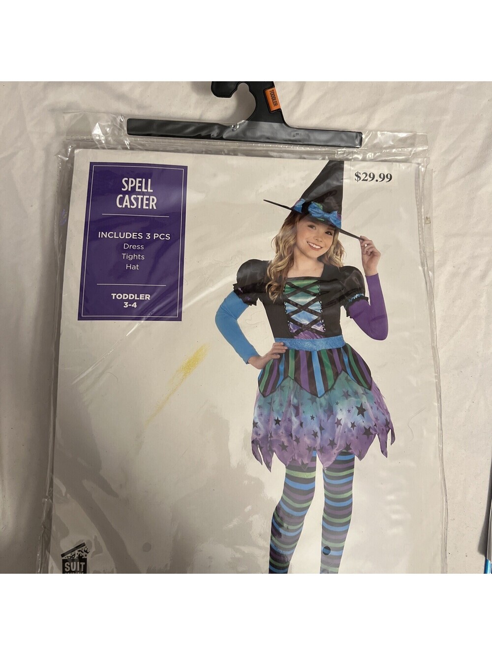 Witch Spell Caster Halloween Costume Child Toddler 3-4,  3pc: Dress, Tights, Hat